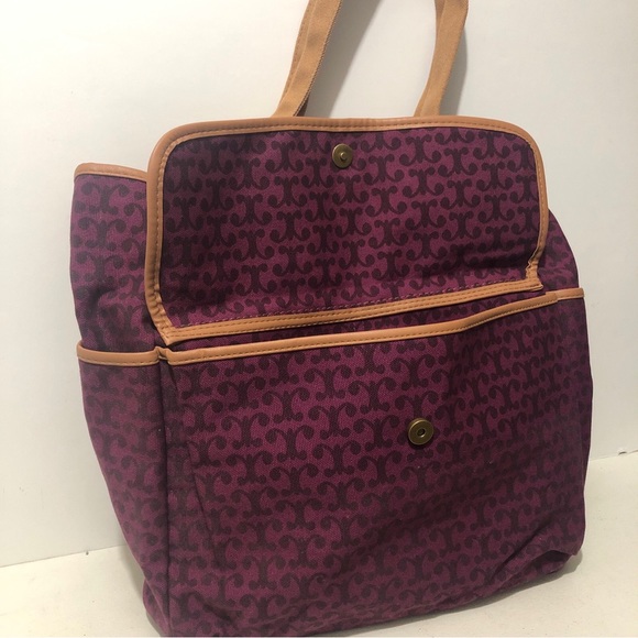 Purchase Canvas Tote Bag 12”Wx6”Wx13”H Floral Print High Capacity Pockets Maroon - Picture 3 of 9